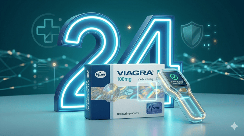 24 약국 비아그라 정품 패키지 및 보안 홀로그램 대조 확인