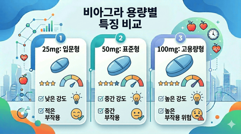 비아그라 용량 비교 표 효과 강도 부작용 차이